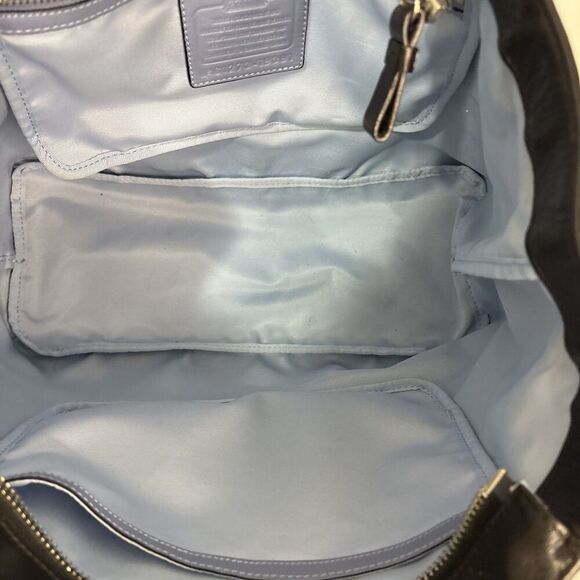 Coach New York Leather Womens Purse Handbag Black Ivory Satchel Handle Bag - Picture 11 of 16